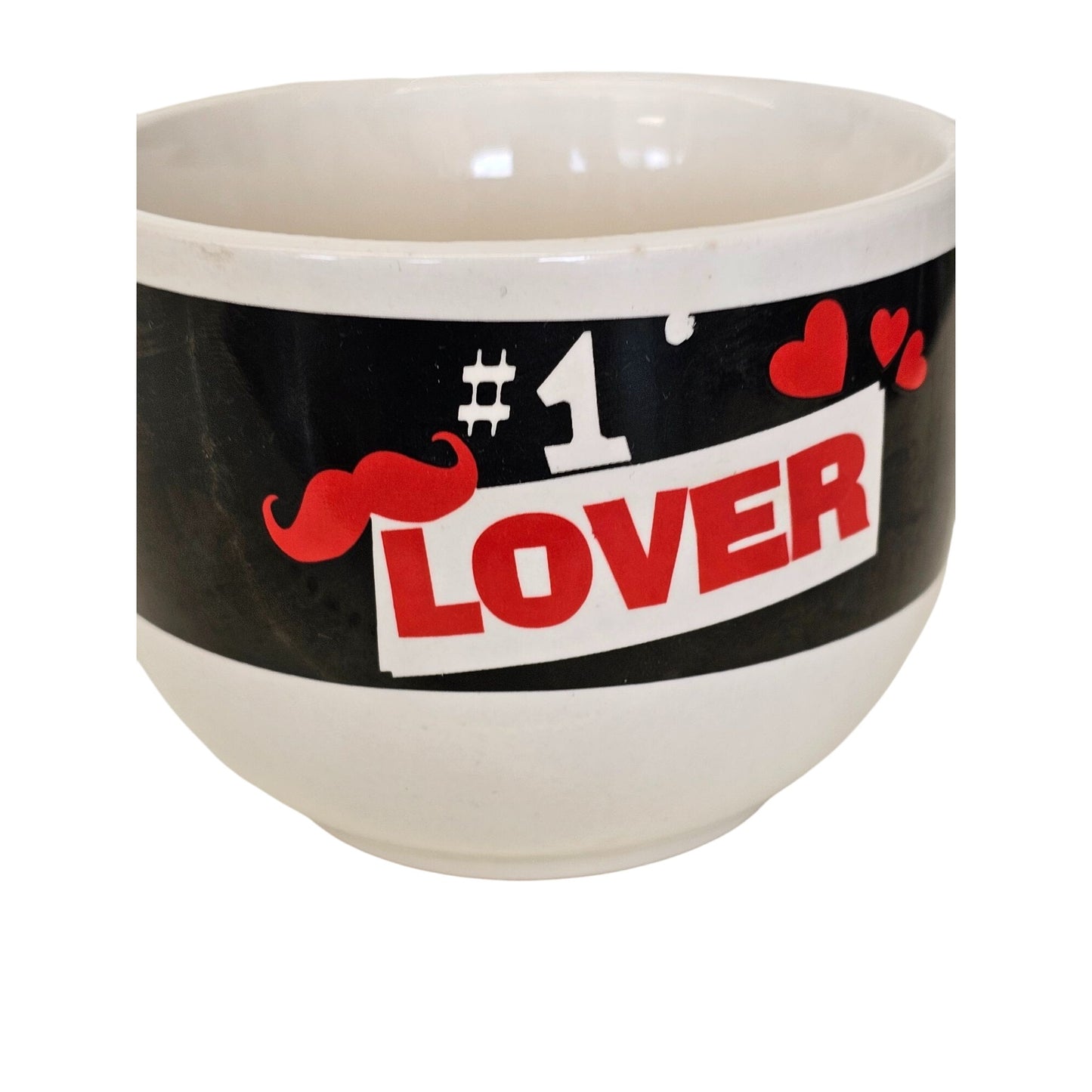#1 Lover Ceramic Coffee Mug White & Black With Red Heart & Mustache Design Dishwasher & Microwave Safe