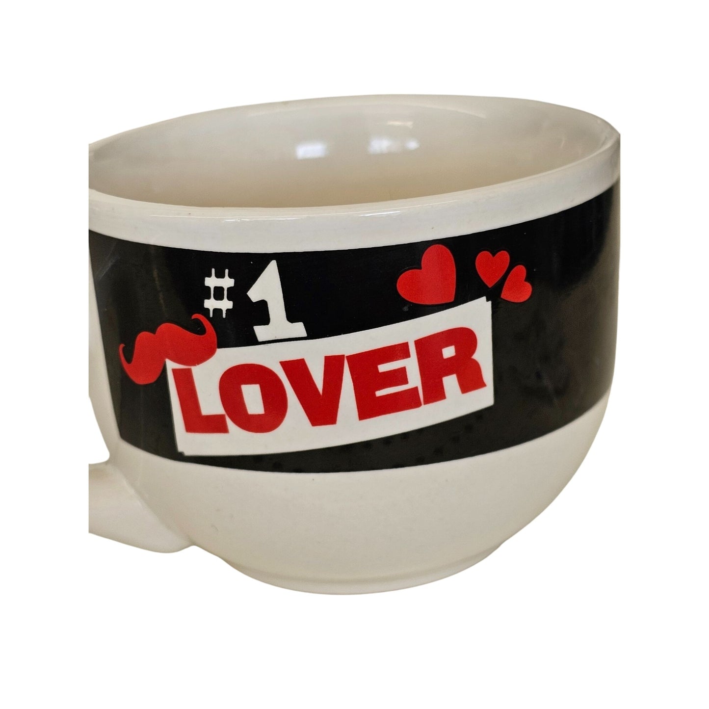 #1 Lover Ceramic Coffee Mug White & Black With Red Heart & Mustache Design Dishwasher & Microwave Safe