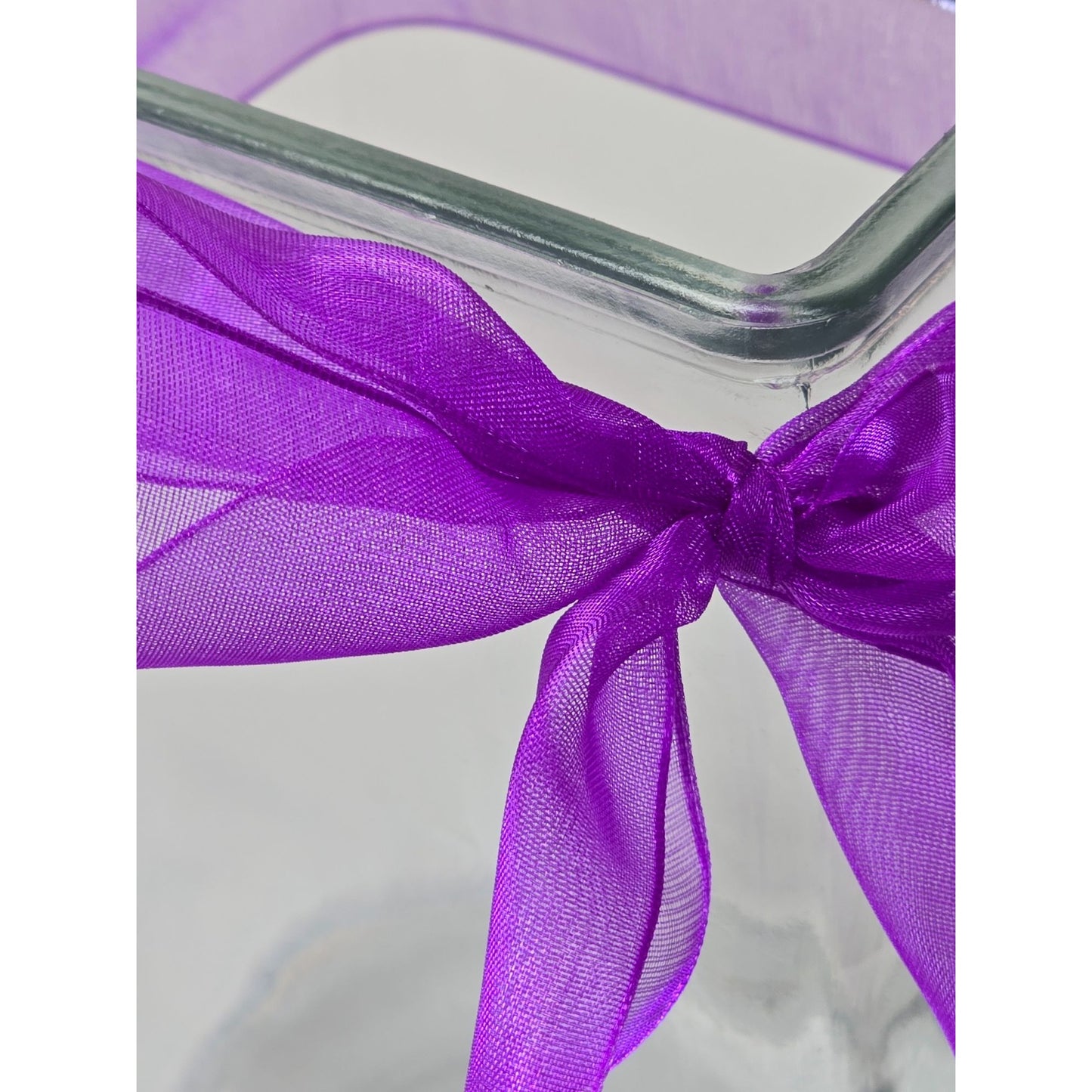 Square Clear Glass Jar Purple Ribbon Bow Vase Decor