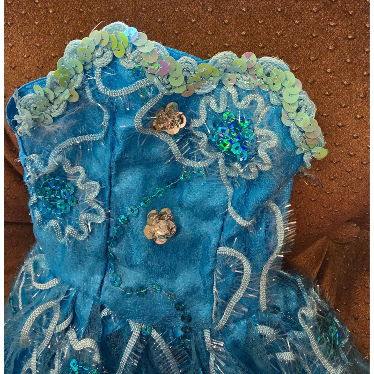 Handmade 25" Blue Embellished Doll Ball Gown Dress Sequins & Lace Overlay