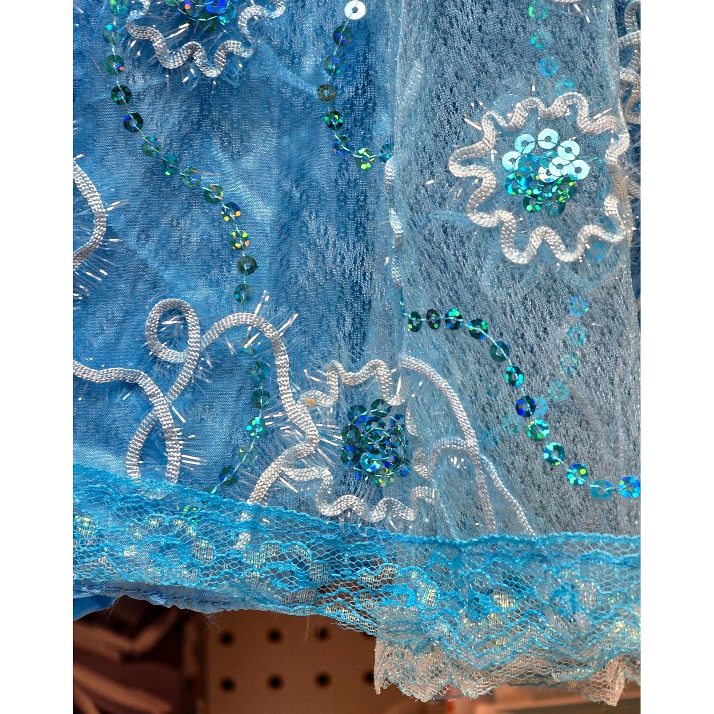 Handmade 25" Blue Embellished Doll Ball Gown Dress Sequins & Lace Overlay