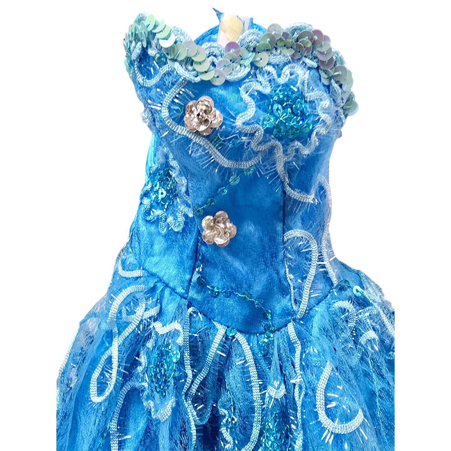 Handmade 25" Blue Embellished Doll Ball Gown Dress Sequins & Lace Overlay