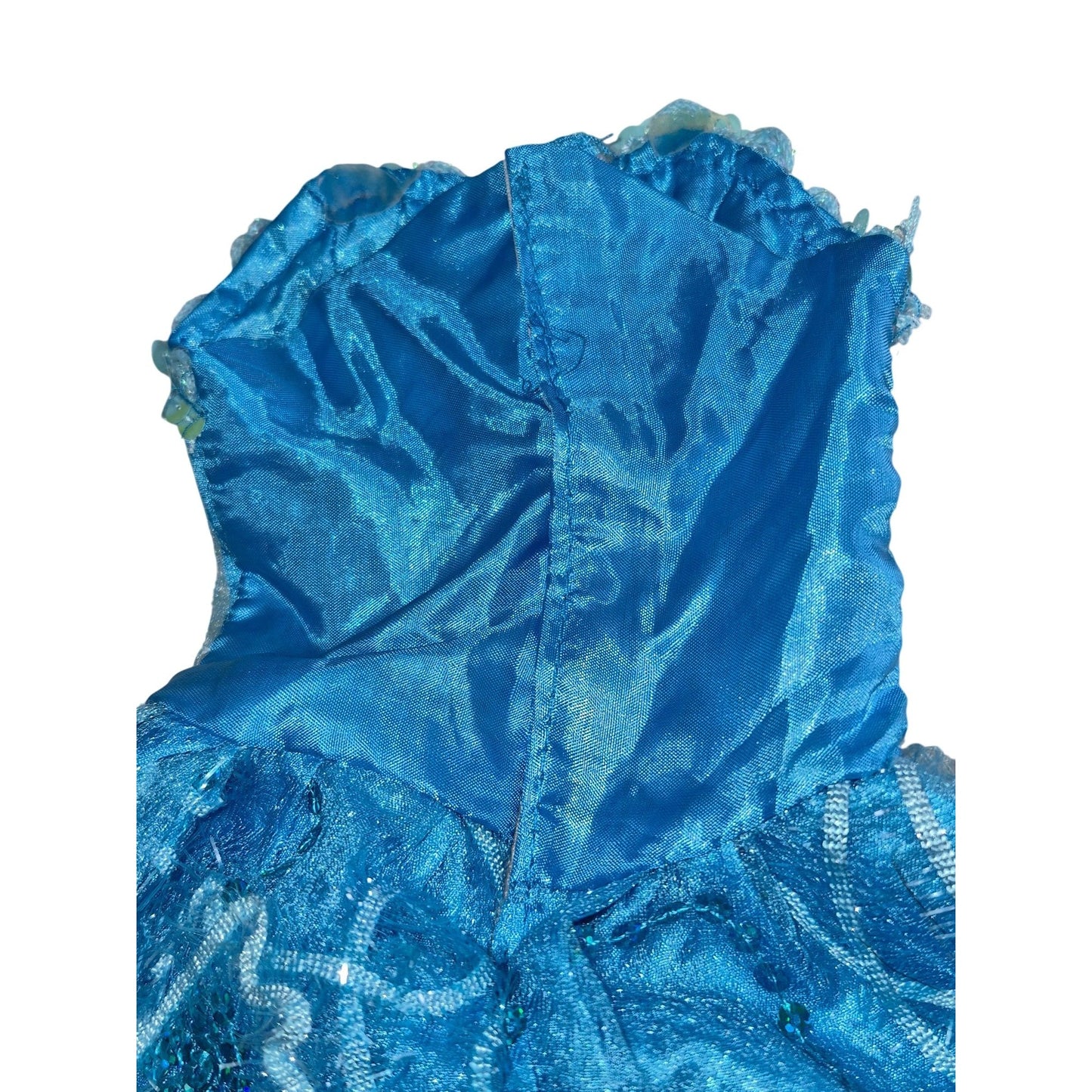 Handmade 25" Blue Embellished Doll Ball Gown Dress Sequins & Lace Overlay