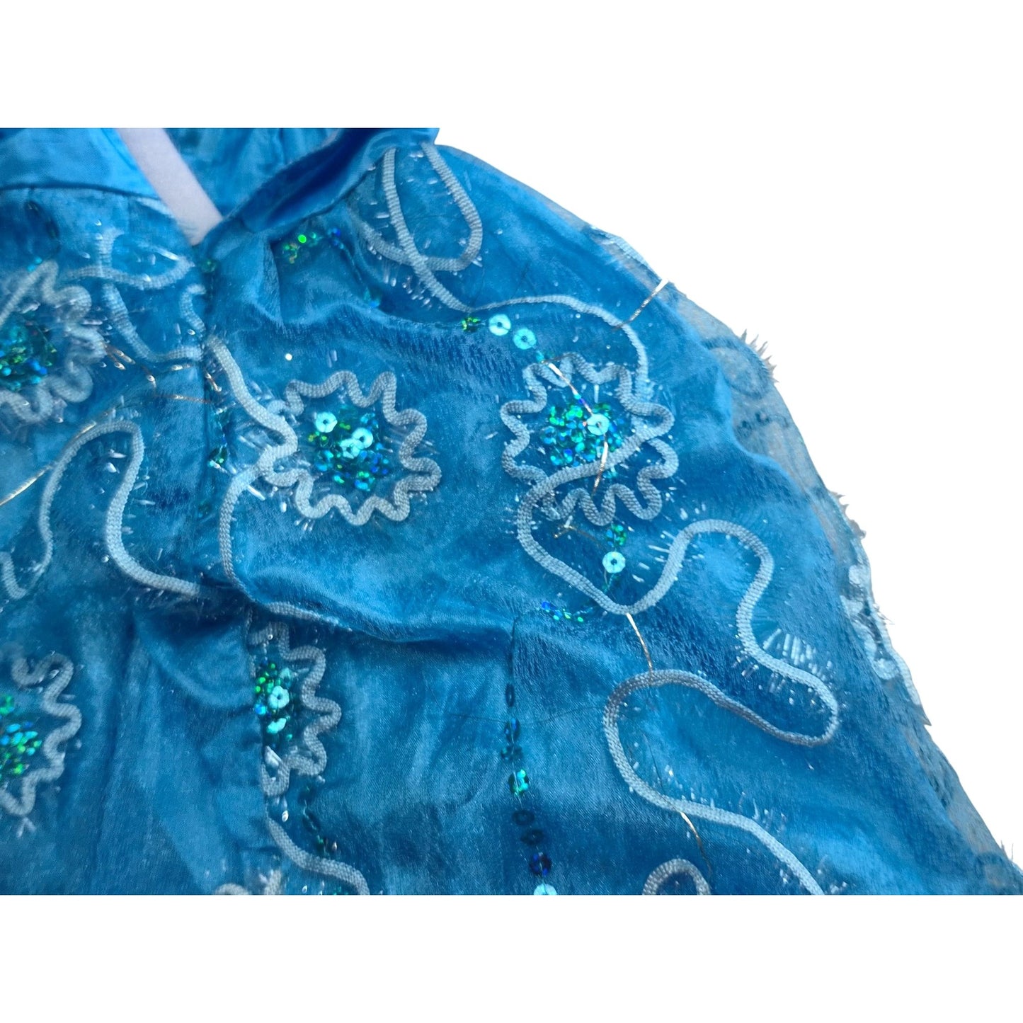 Handmade 25" Blue Embellished Doll Ball Gown Dress Sequins & Lace Overlay