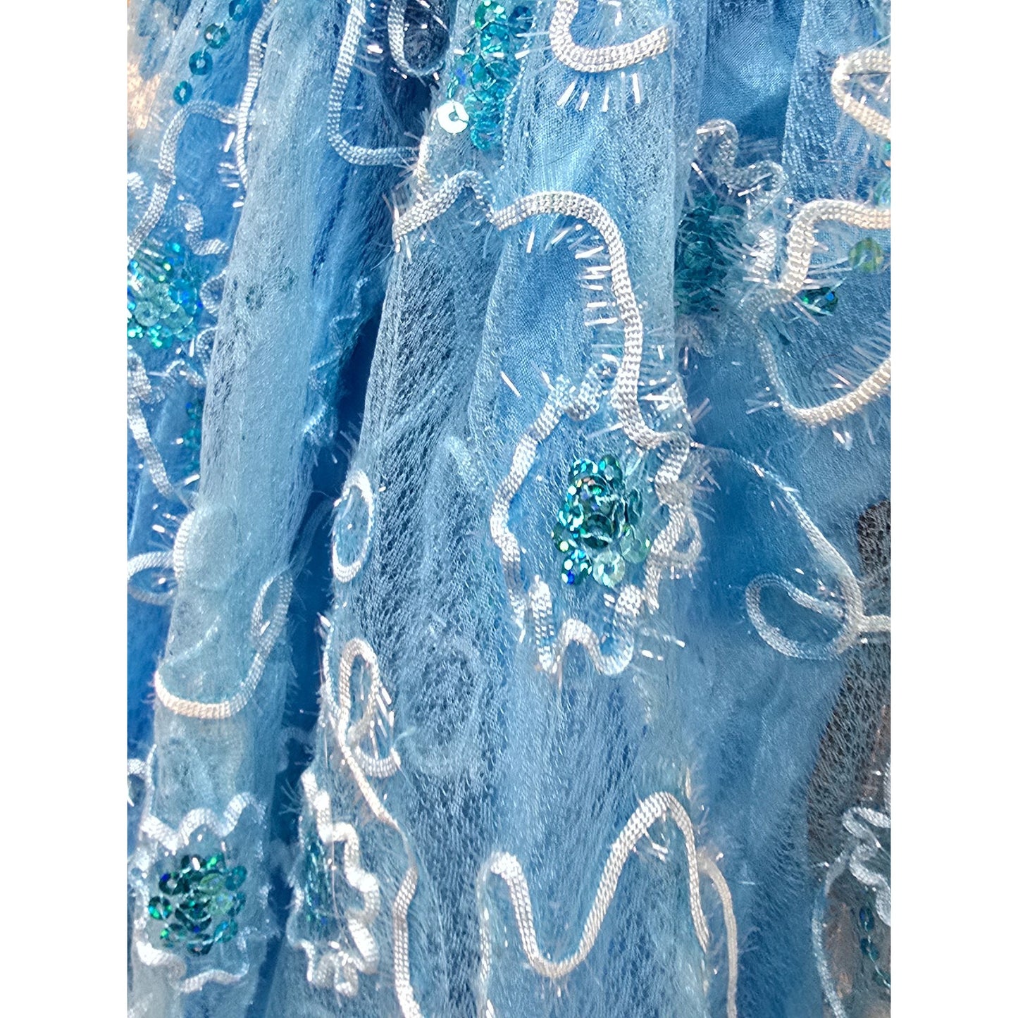 Handmade 25" Blue Embellished Doll Ball Gown Dress Sequins & Lace Overlay