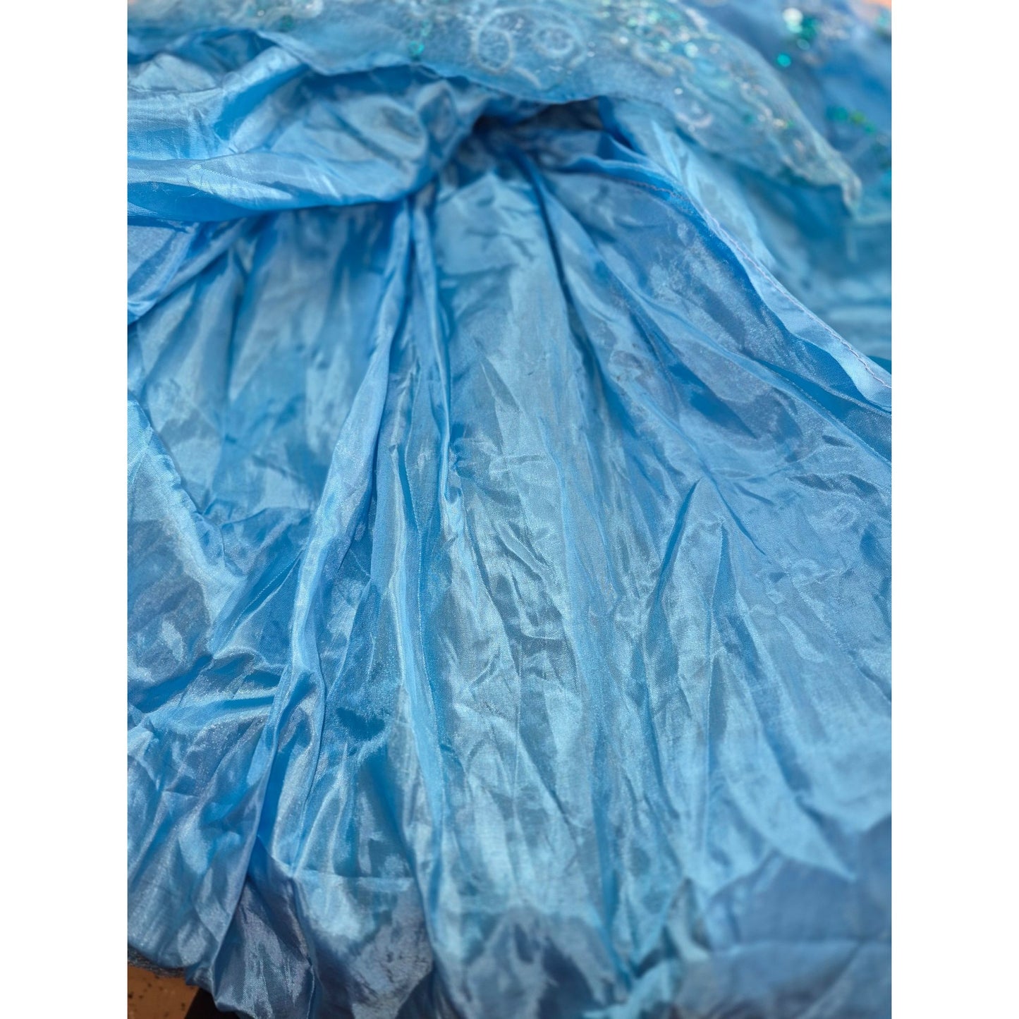 Handmade 25" Blue Embellished Doll Ball Gown Dress Sequins & Lace Overlay