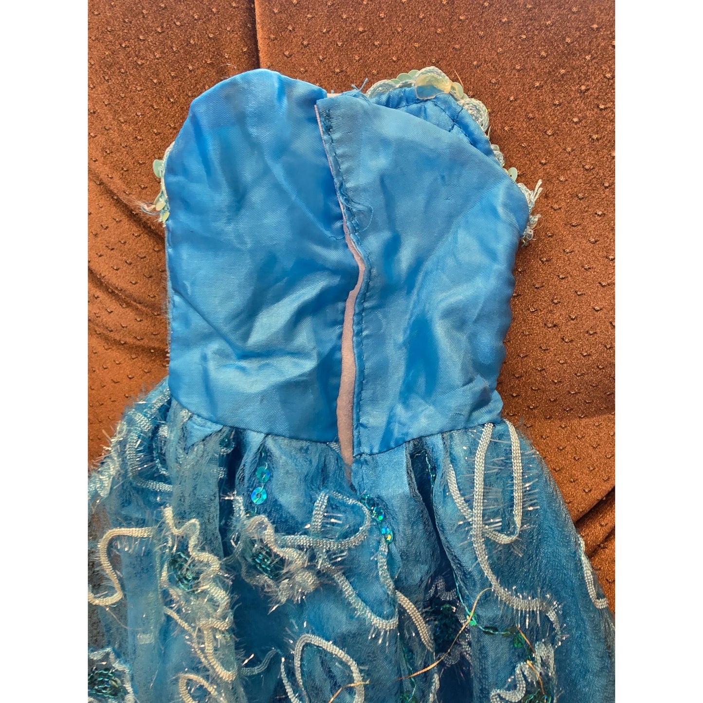 Handmade 25" Blue Embellished Doll Ball Gown Dress Sequins & Lace Overlay