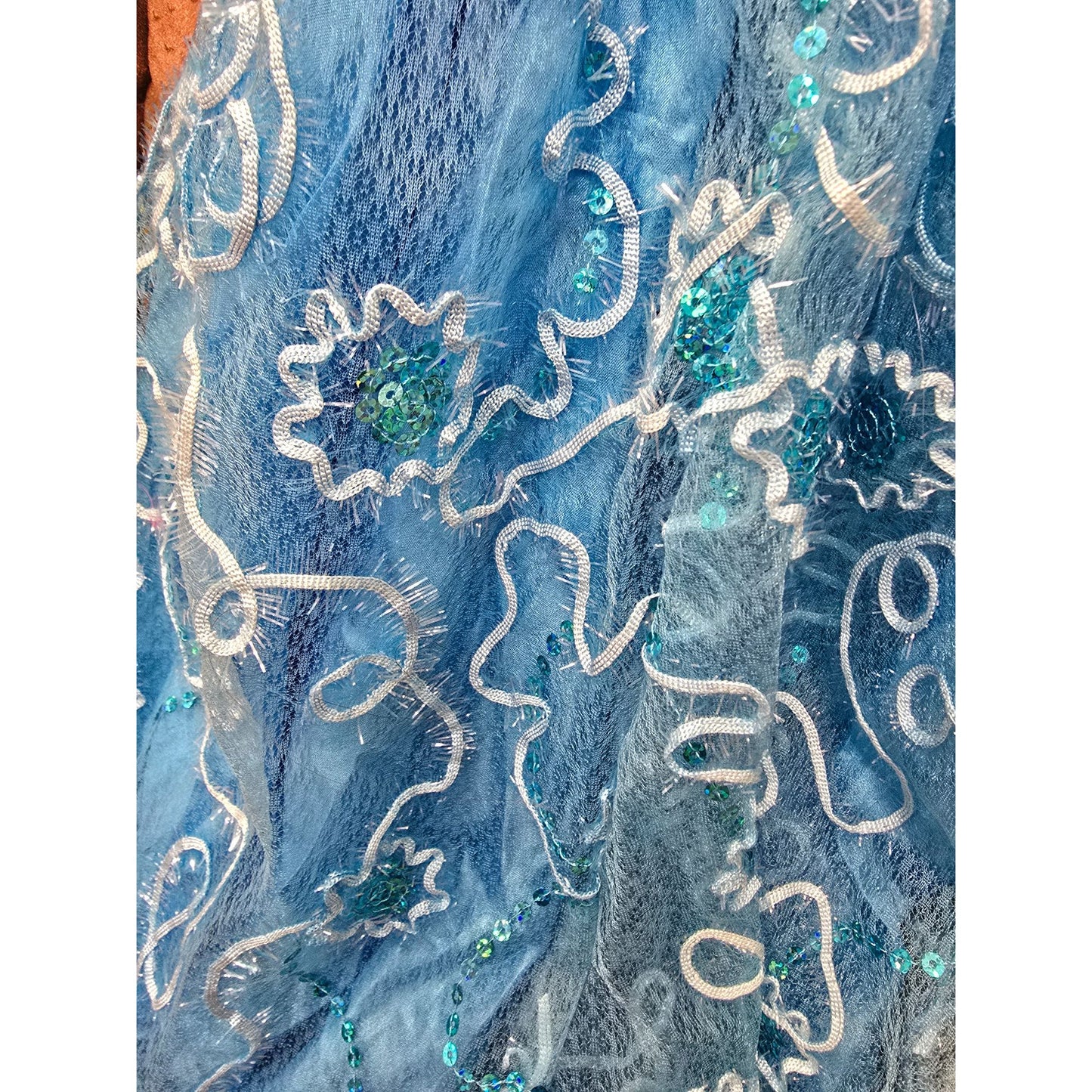 Handmade 25" Blue Embellished Doll Ball Gown Dress Sequins & Lace Overlay