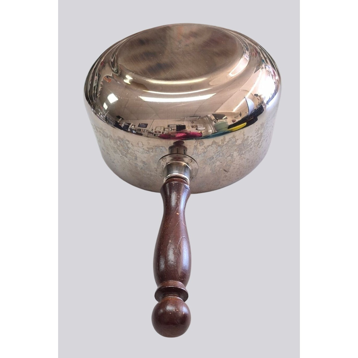 Vintage Stainless Steel Fondue Set With Wooden Handle & Skewers