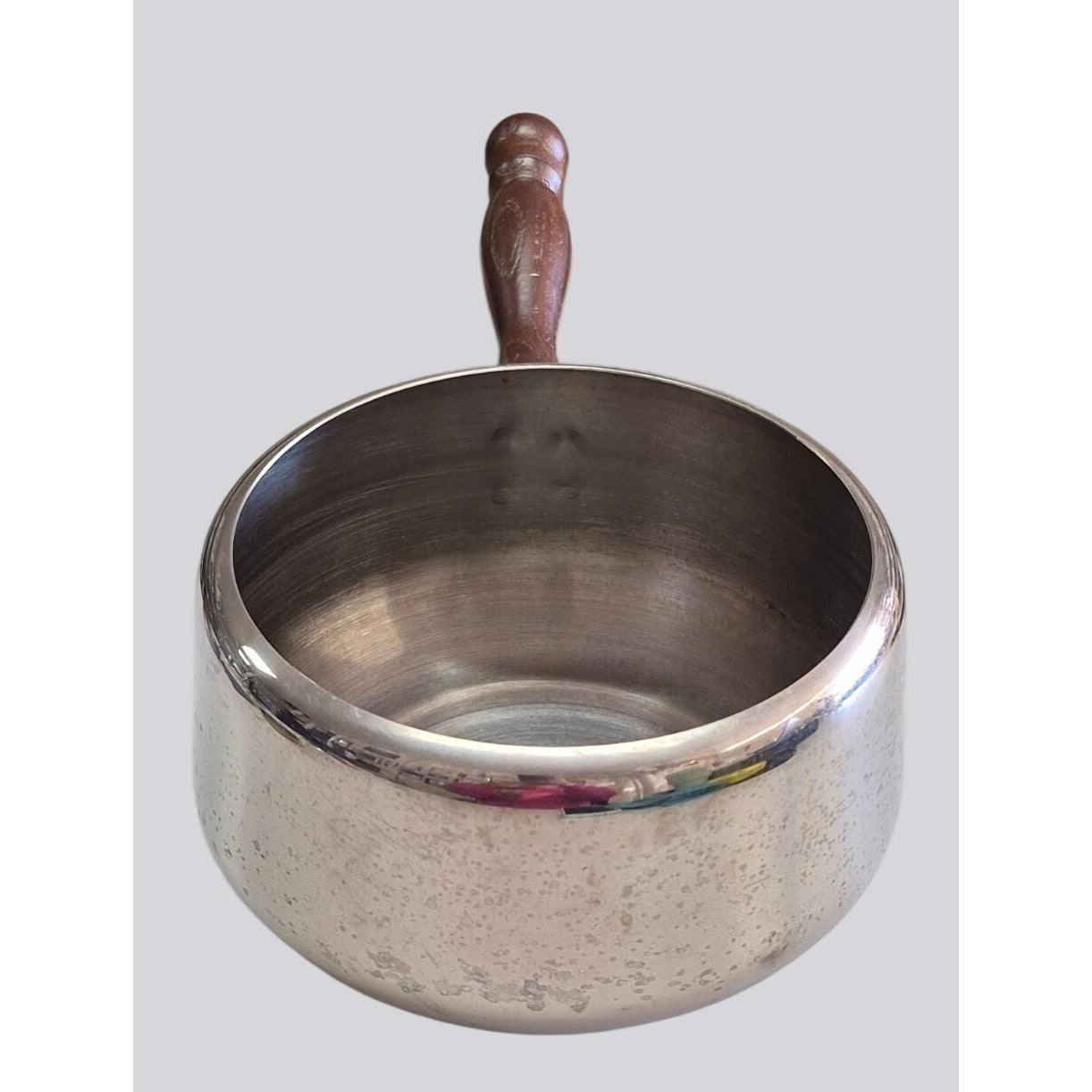 Vintage Stainless Steel Fondue Set With Wooden Handle & Skewers