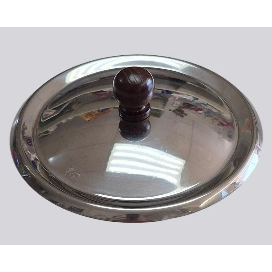 Vintage Stainless Steel Fondue Set With Wooden Handle & Skewers