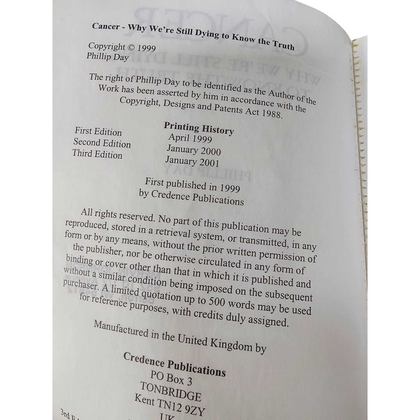 Cancer: Why Were Still Dying To Know The Truth By Phillip Day New Revised Edition