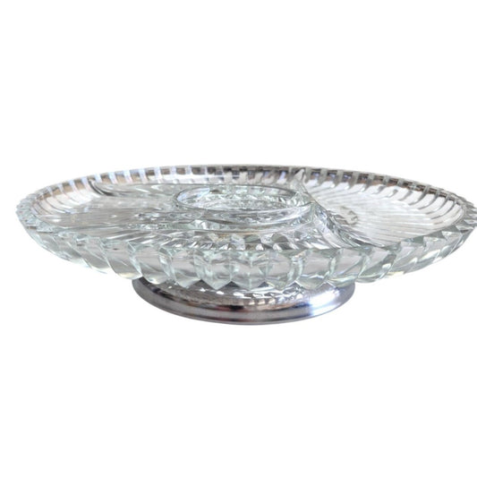 Vintage Kromex Glass Divided Serving Tray Metal Base