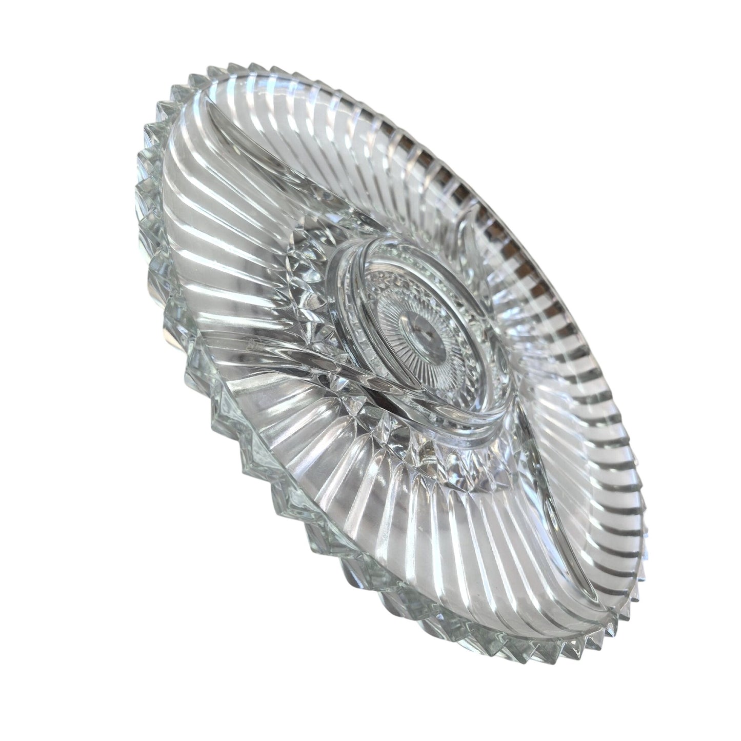 Vintage Kromex Glass Divided Serving Tray Metal Base