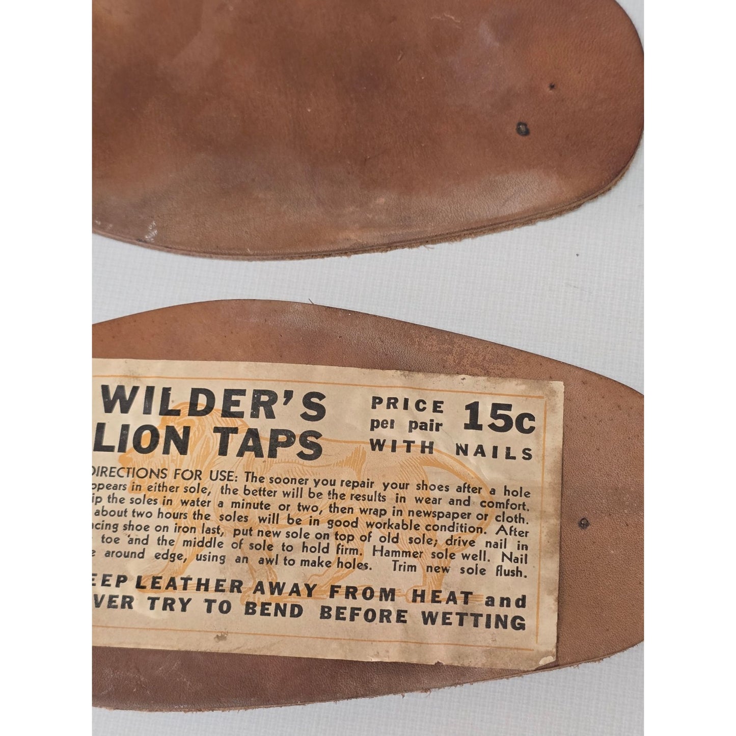 Vintage 1920s Leather Shoe Sole Repair Kit Wilder’s Lion Taps Original Label