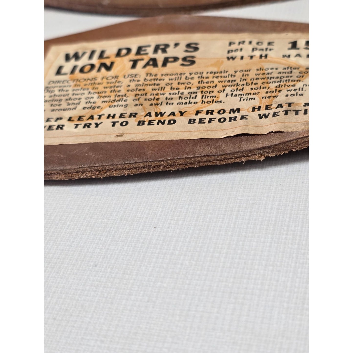 Vintage 1920s Leather Shoe Sole Repair Kit Wilder’s Lion Taps Original Label