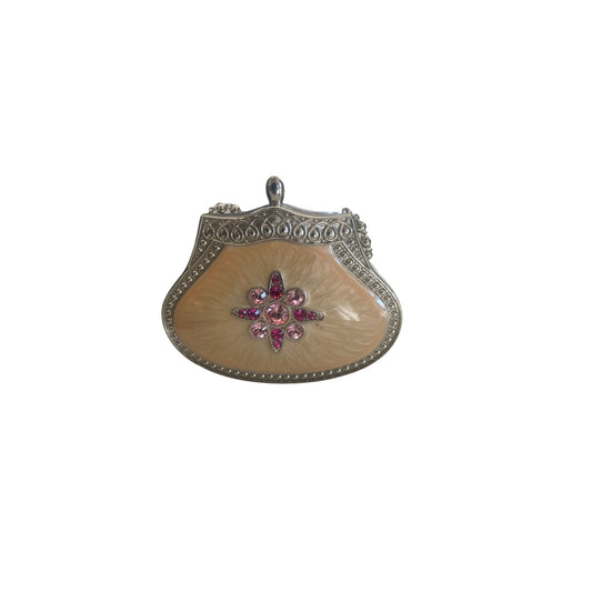 Partylite Silver Compact Candle Holder With Mirror & Pink Gem Design