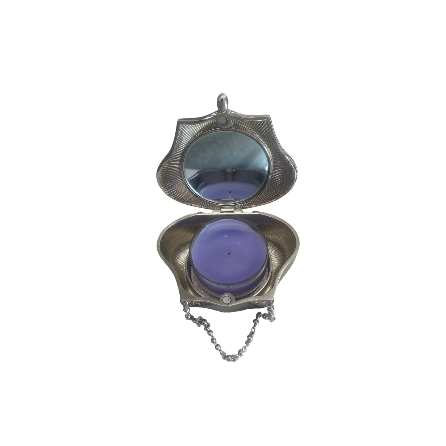 Partylite Silver Compact Candle Holder With Mirror & Pink Gem Design