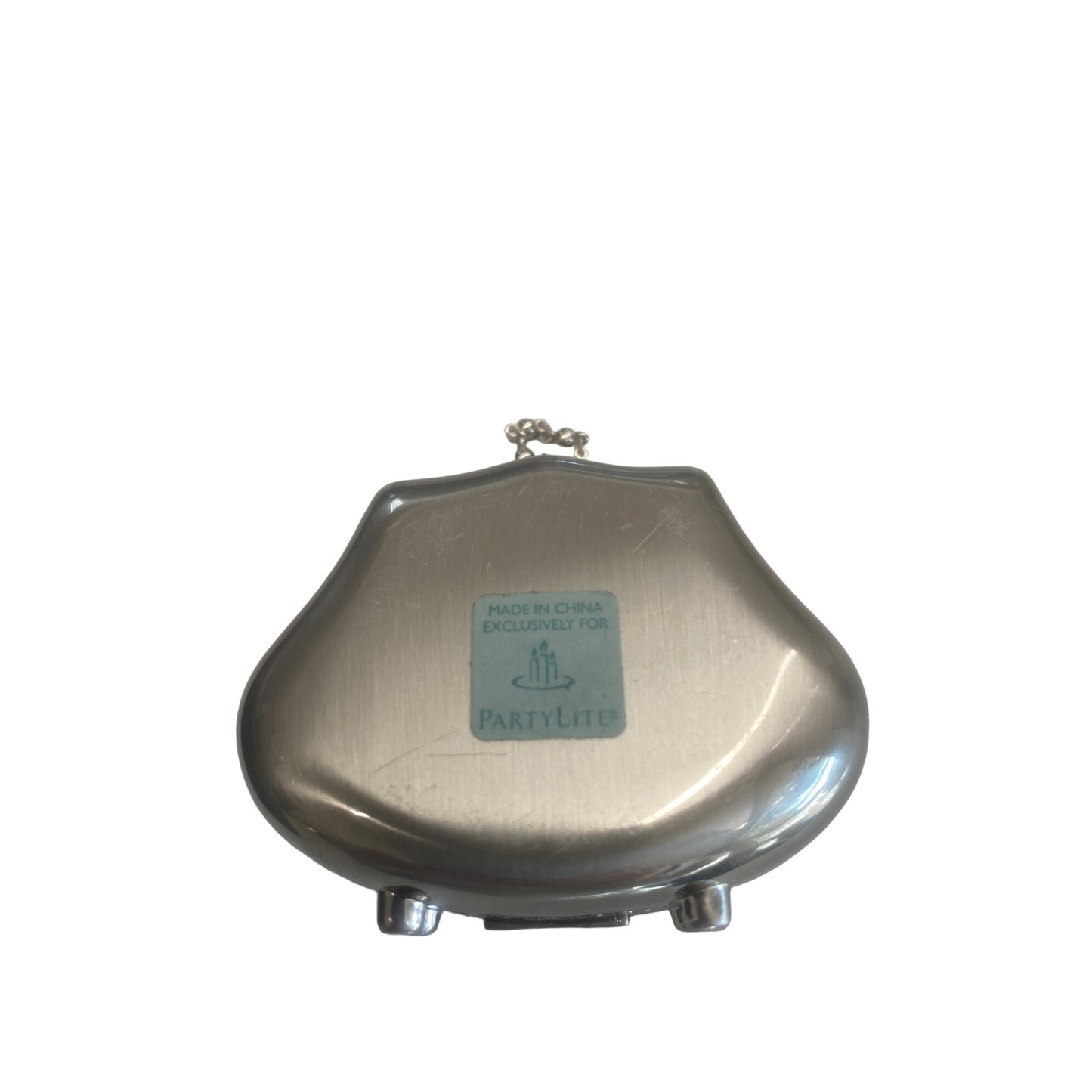 Partylite Silver Compact Candle Holder With Mirror & Pink Gem Design