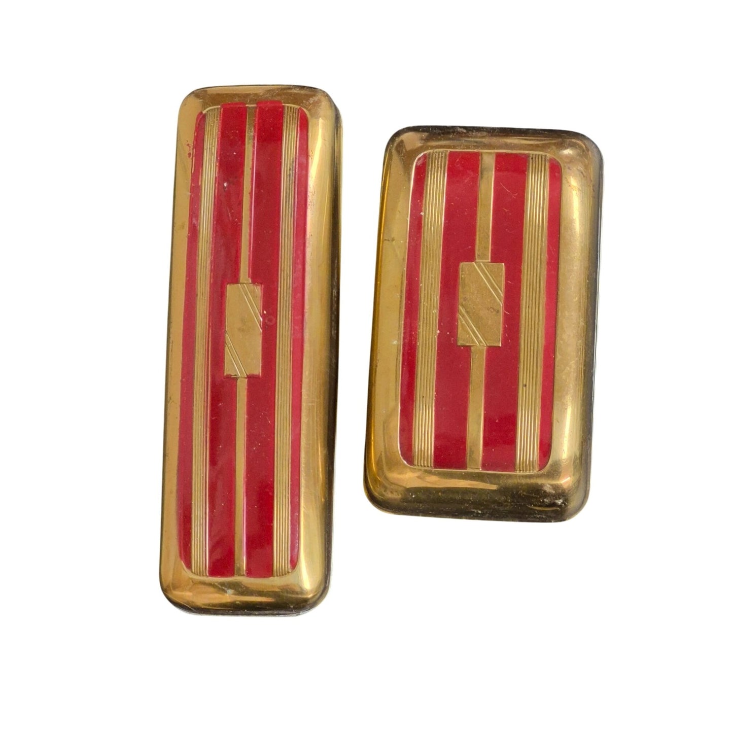 Vintage Art Deco Hairbrush Brush Set Vanity Style Gold Red Inlay