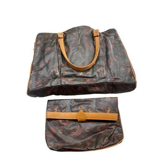 Vintage Avon Paisley Print Tote Bag & Matching Clutch With Tan Faux Leather Accents