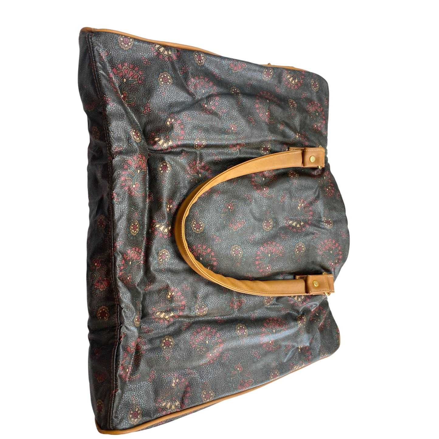 Vintage Avon Paisley Print Tote Bag & Matching Clutch With Tan Faux Leather Accents