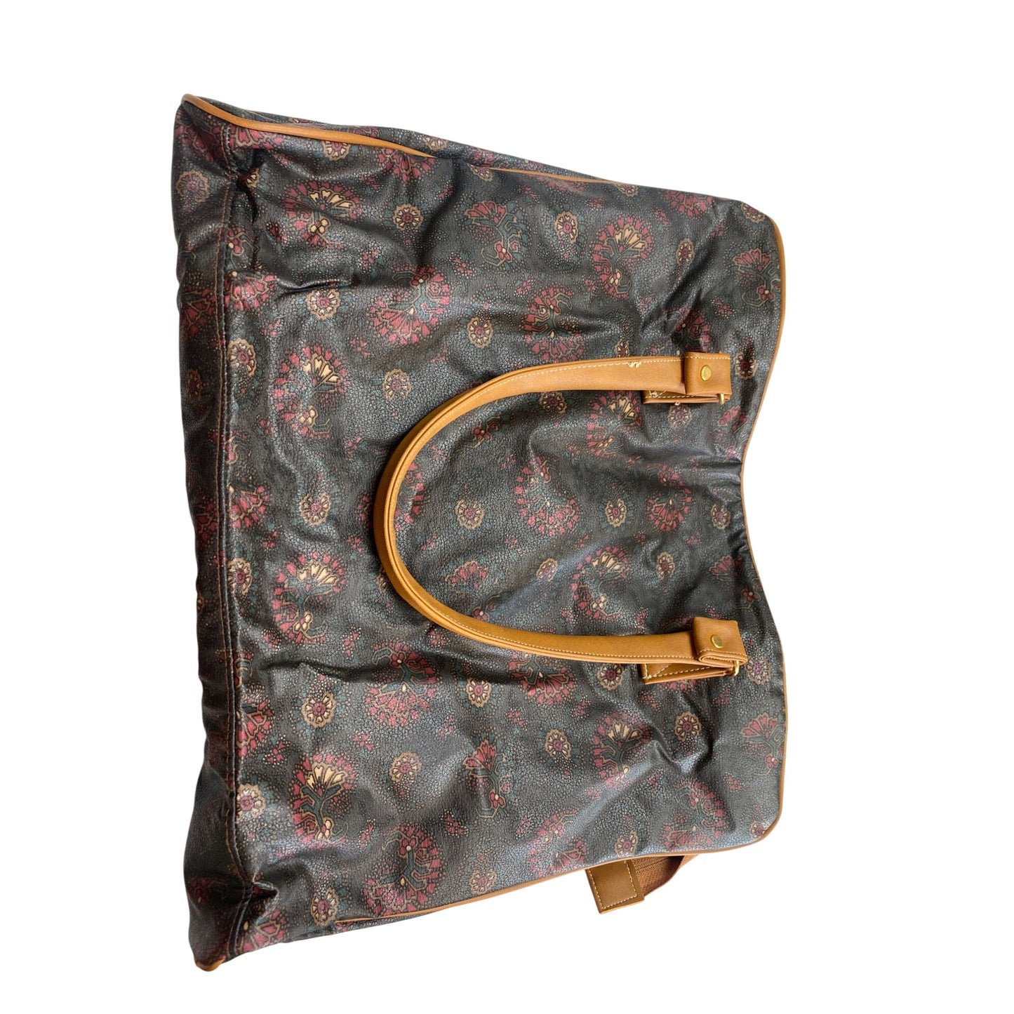 Vintage Avon Paisley Print Tote Bag & Matching Clutch With Tan Faux Leather Accents