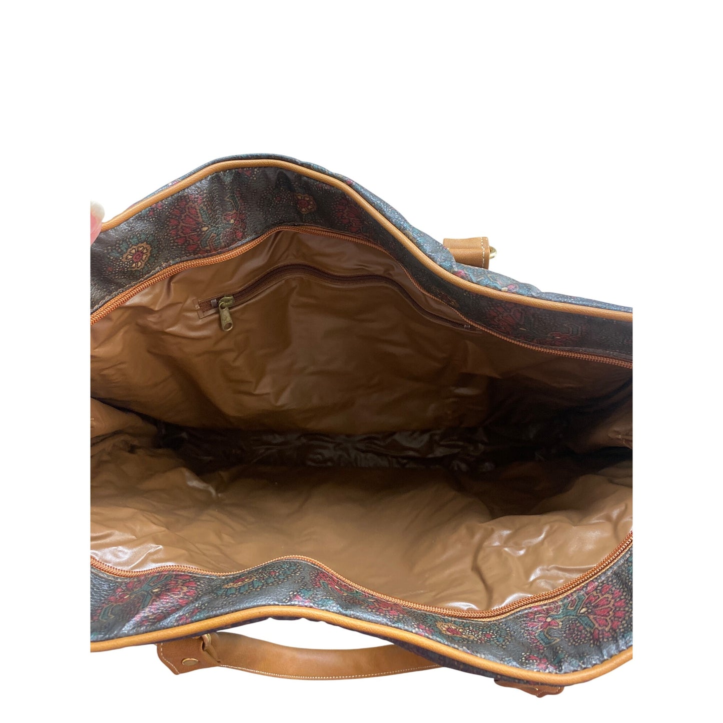 Vintage Avon Paisley Print Tote Bag & Matching Clutch With Tan Faux Leather Accents