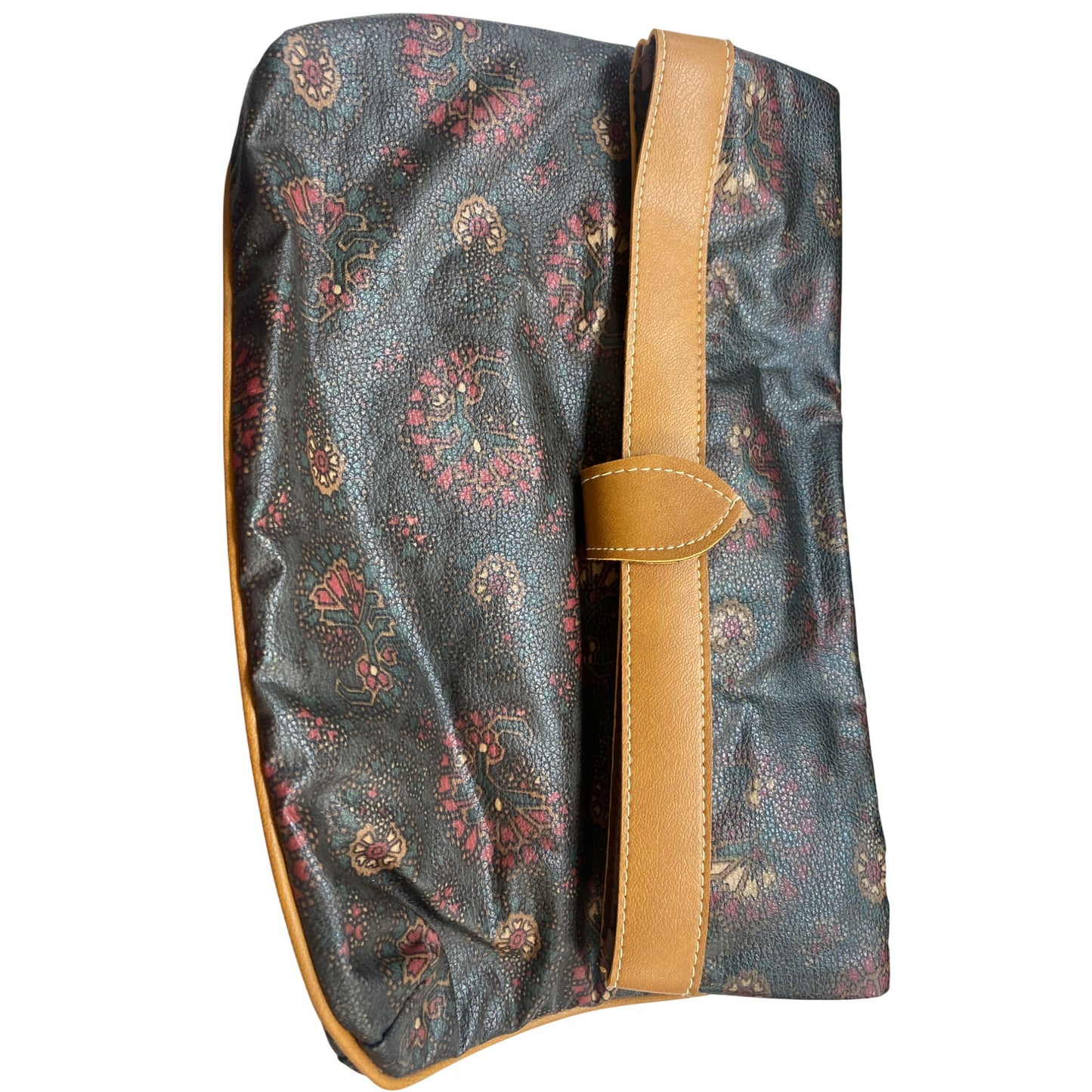 Vintage Avon Paisley Print Tote Bag & Matching Clutch With Tan Faux Leather Accents