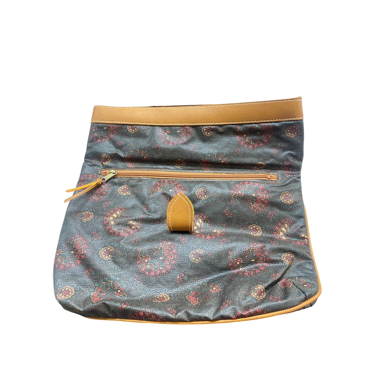 Vintage Avon Paisley Print Tote Bag & Matching Clutch With Tan Faux Leather Accents