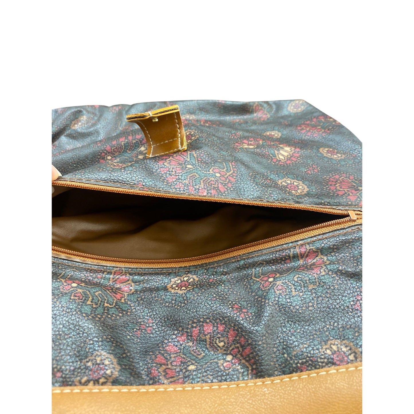 Vintage Avon Paisley Print Tote Bag & Matching Clutch With Tan Faux Leather Accents