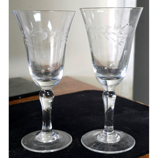Vintage Etched Cordial Goblets