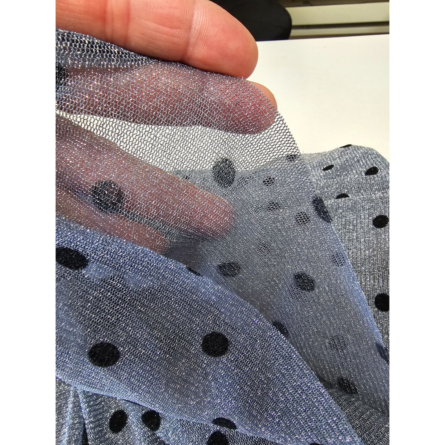 Gray & Black Polka Dot 70" Wide Fabric By 2 Yards Sheer Polyester
