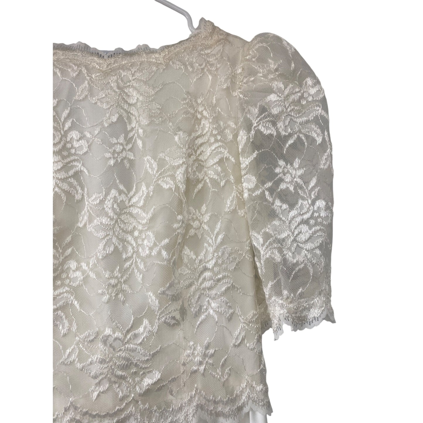 Vintage Wedding Dress Dessy Creations New York Off White Lace Dress Puff Sleeves Back Bow Size 12