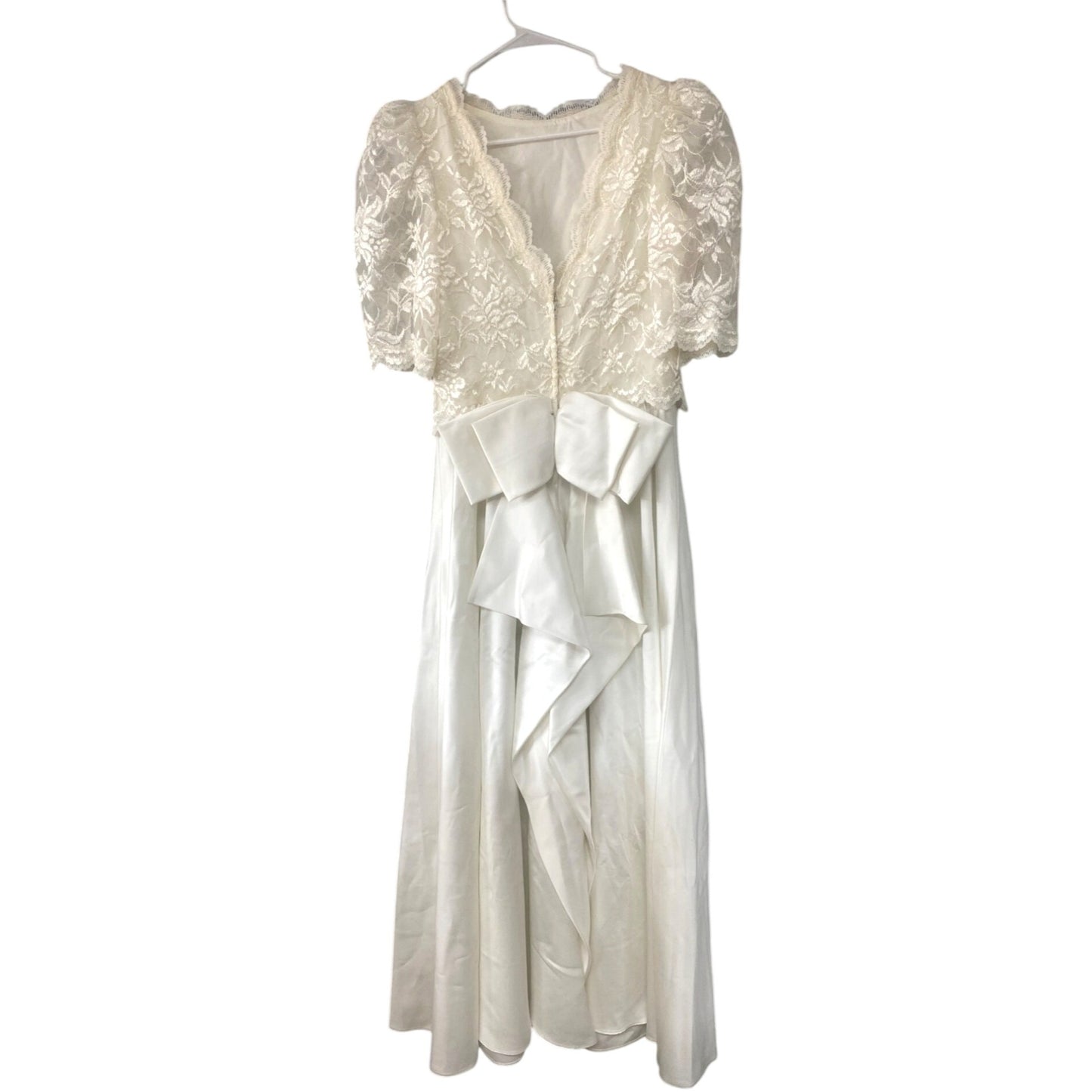 Vintage Wedding Dress Dessy Creations New York Off White Lace Dress Puff Sleeves Back Bow Size 12