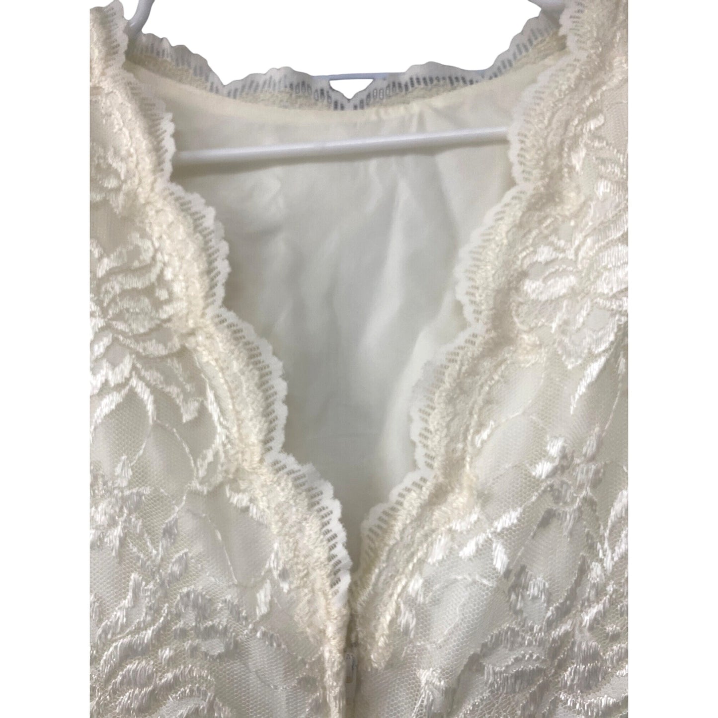 Vintage Wedding Dress Dessy Creations New York Off White Lace Dress Puff Sleeves Back Bow Size 12