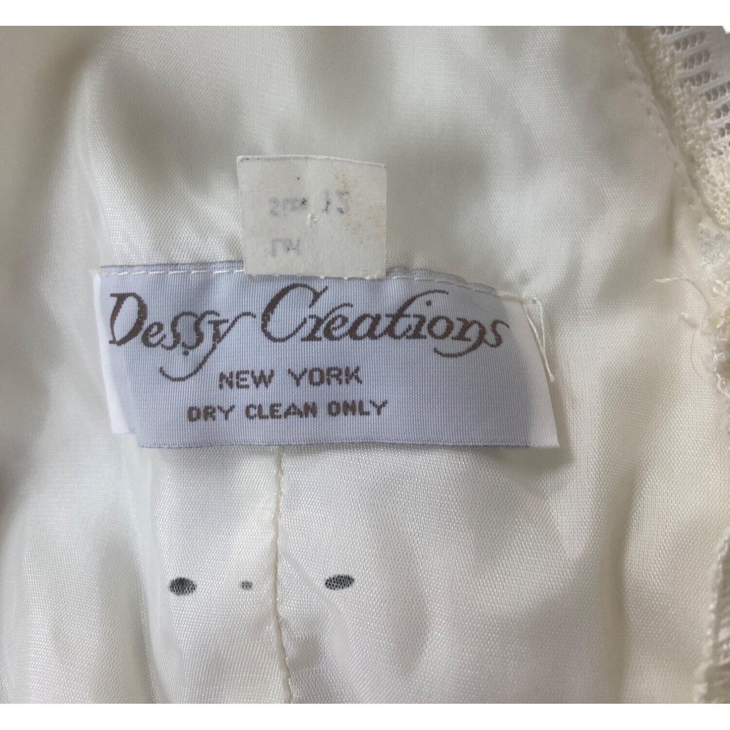 Vintage Wedding Dress Dessy Creations New York Off White Lace Dress Puff Sleeves Back Bow Size 12