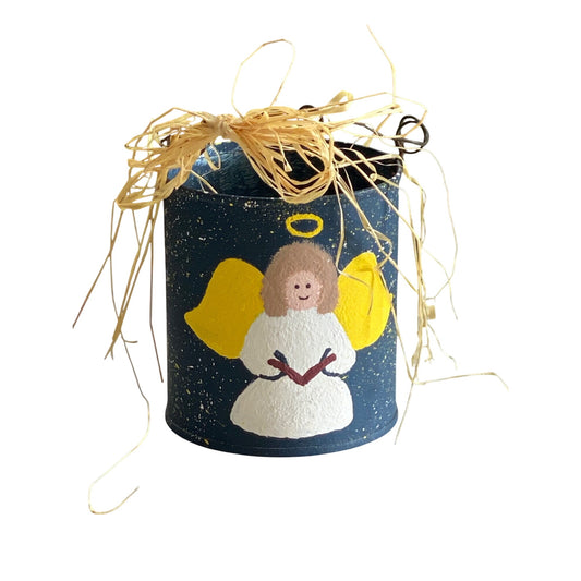 Angel Holiday Tin Bucket Navy Raffia & Wire Handle