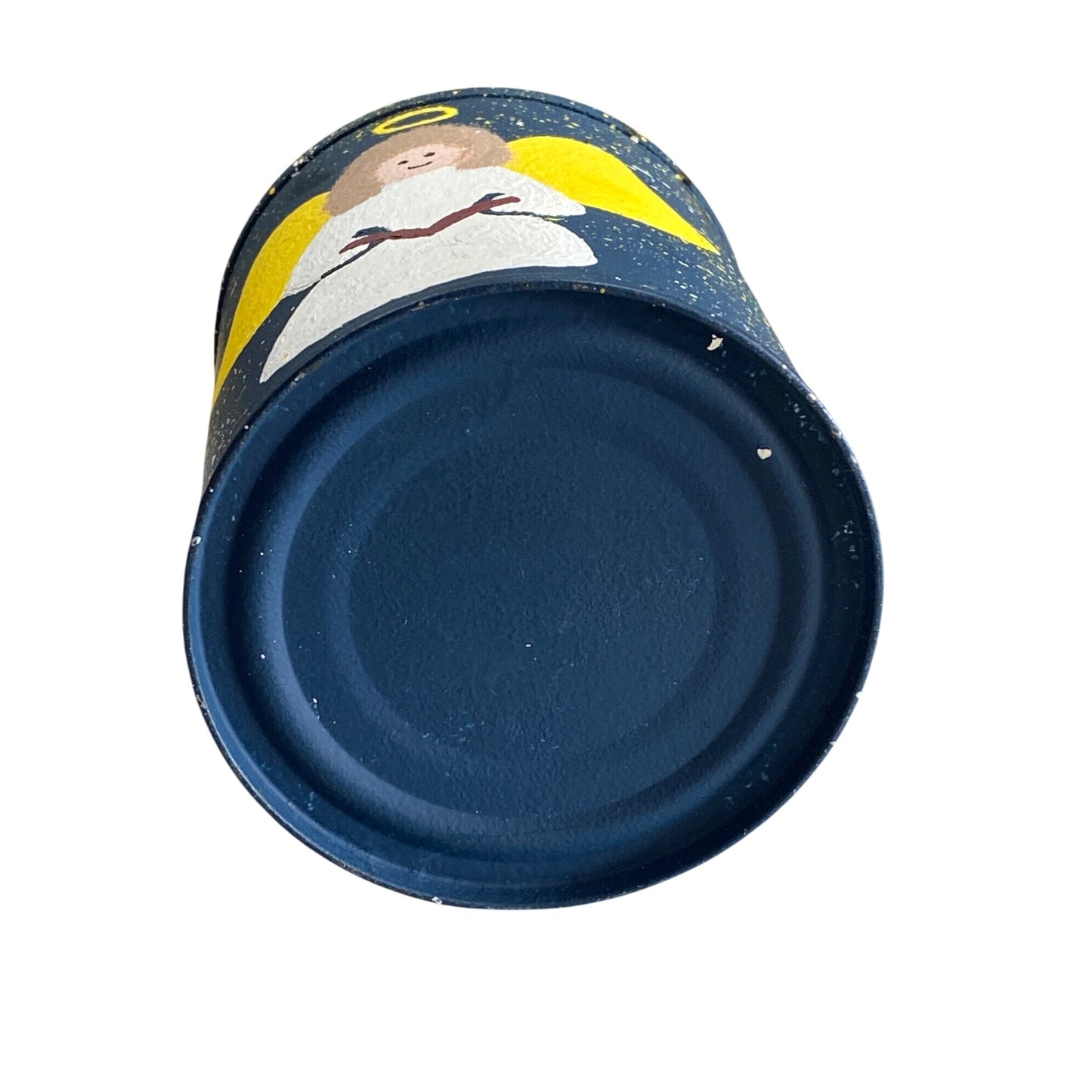 Angel Holiday Tin Bucket Navy Raffia & Wire Handle