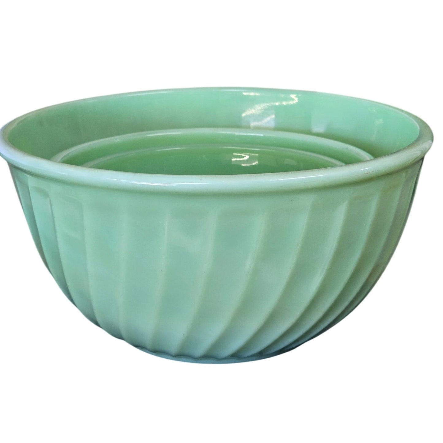 Vintage Fire-King Jadeite Swirl Mixing Bowl Set 3  Made In USA