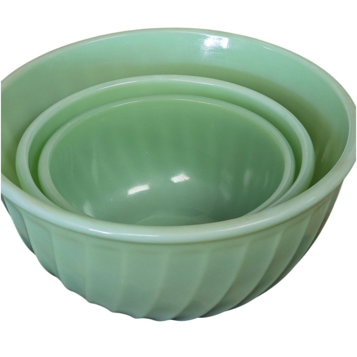Vintage Fire-King Jadeite Swirl Mixing Bowl Set 3  Made In USA