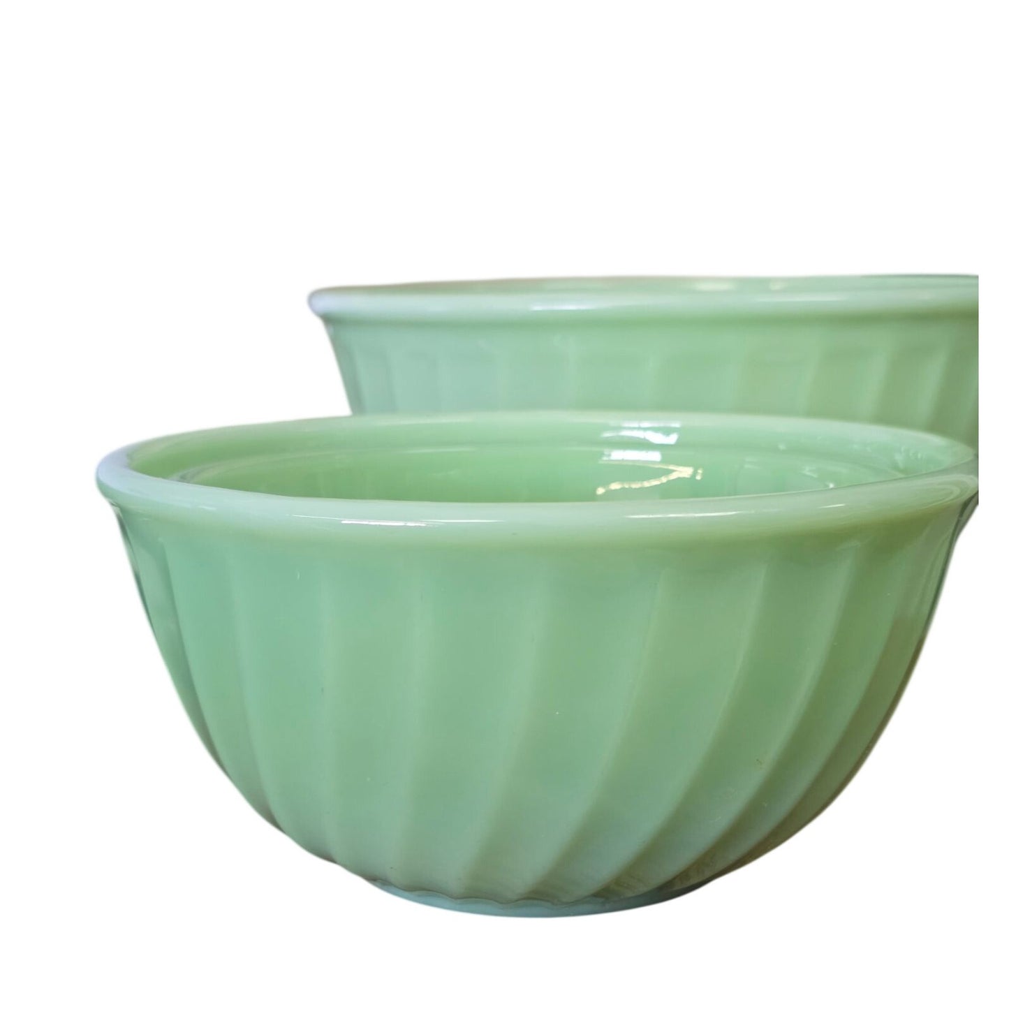 Vintage Fire-King Jadeite Swirl Mixing Bowl Set 3  Made In USA