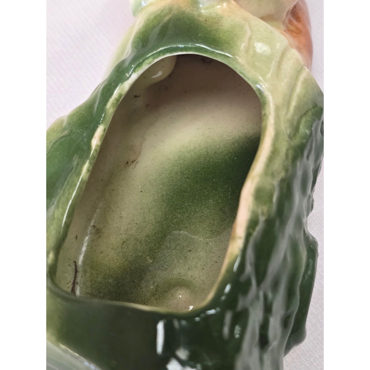 Vintage American Bisque Pottery Bear in Log