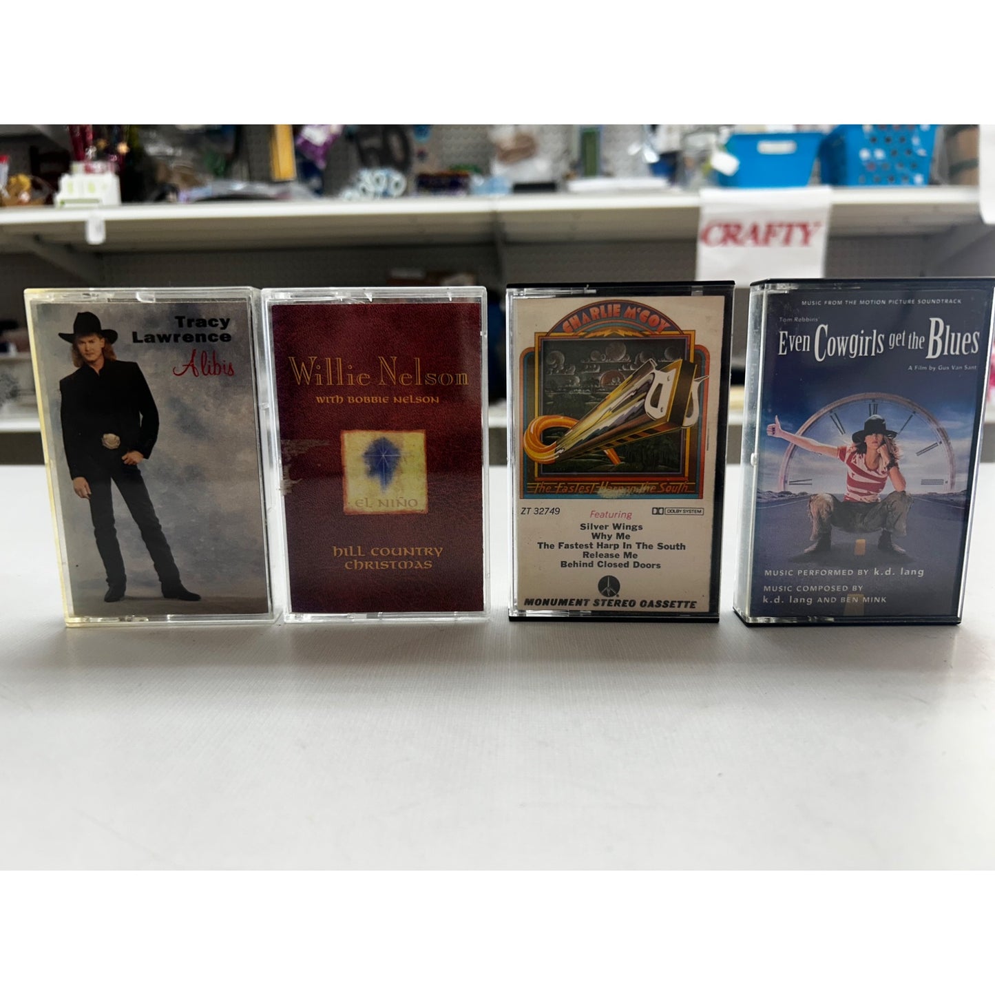 Set Of 4 Vintage Music Cassettes: Tracy Lawrence Willie Nelson Charlie McCoy & K.D. Lang