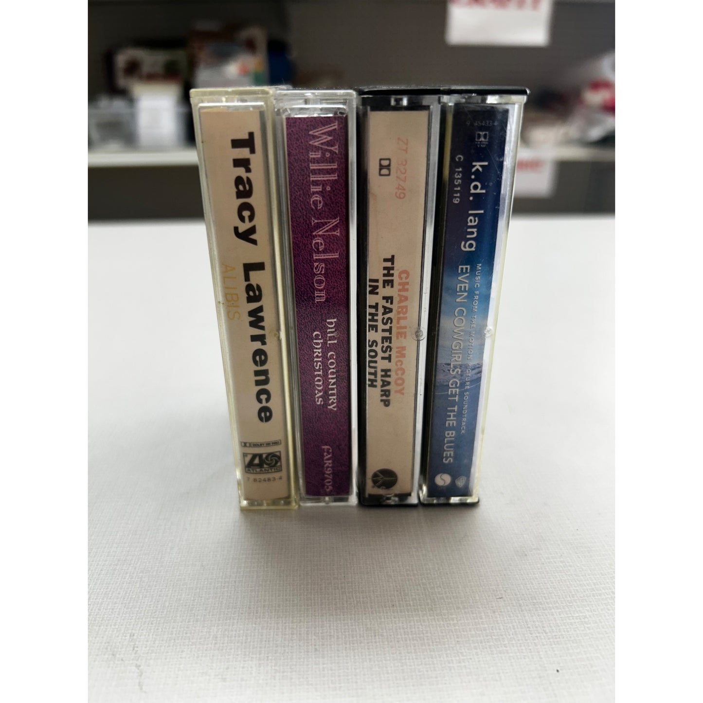 Set Of 4 Vintage Music Cassettes: Tracy Lawrence Willie Nelson Charlie McCoy & K.D. Lang