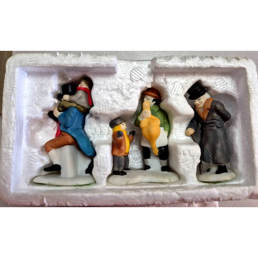 Handpainted Porcelain "A Christmas Carol" Figurines Set Featuring Bob Cratchit Tiny Tim Boy With Polterer & Scrooge