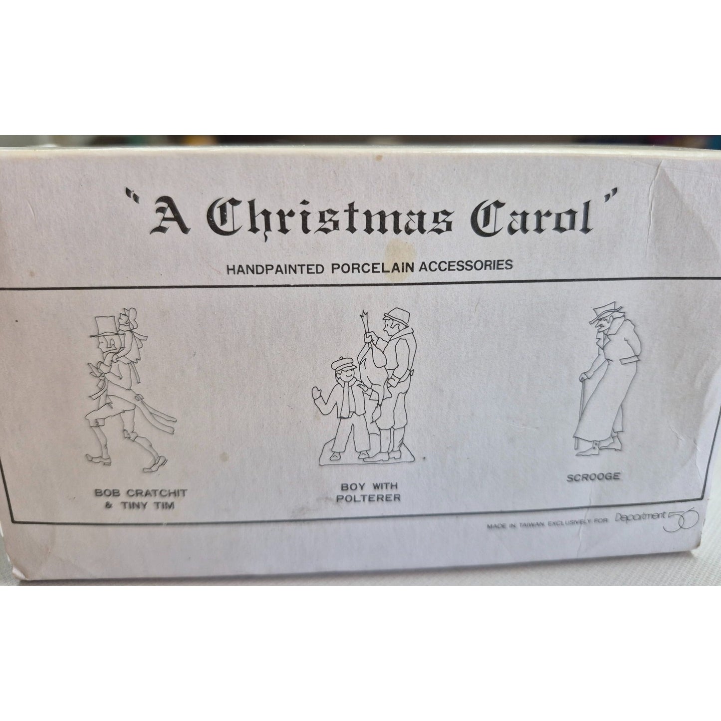 Handpainted Porcelain "A Christmas Carol" Figurines Set Featuring Bob Cratchit Tiny Tim Boy With Polterer & Scrooge