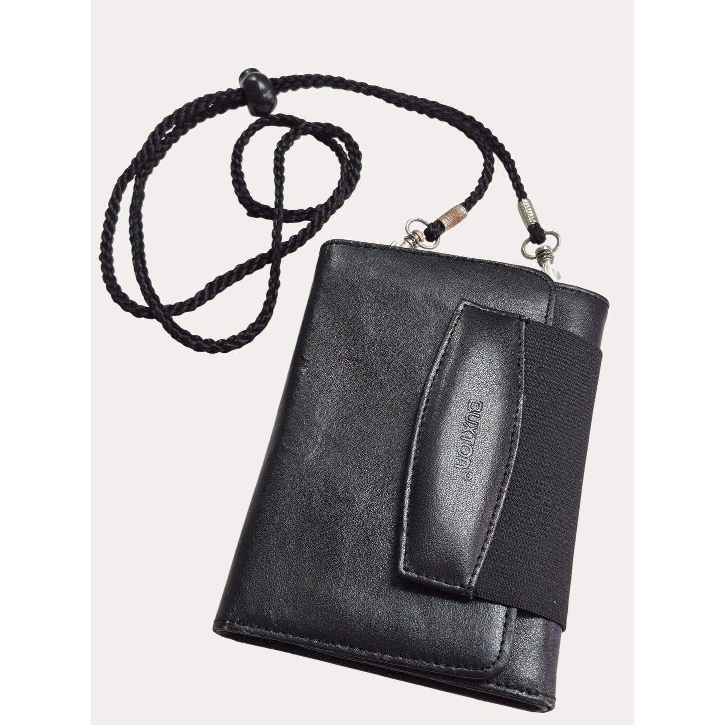 Buxton Crossbody Wallet Genuine LEATHER Organizer Clutch Credit Card Black Trifold