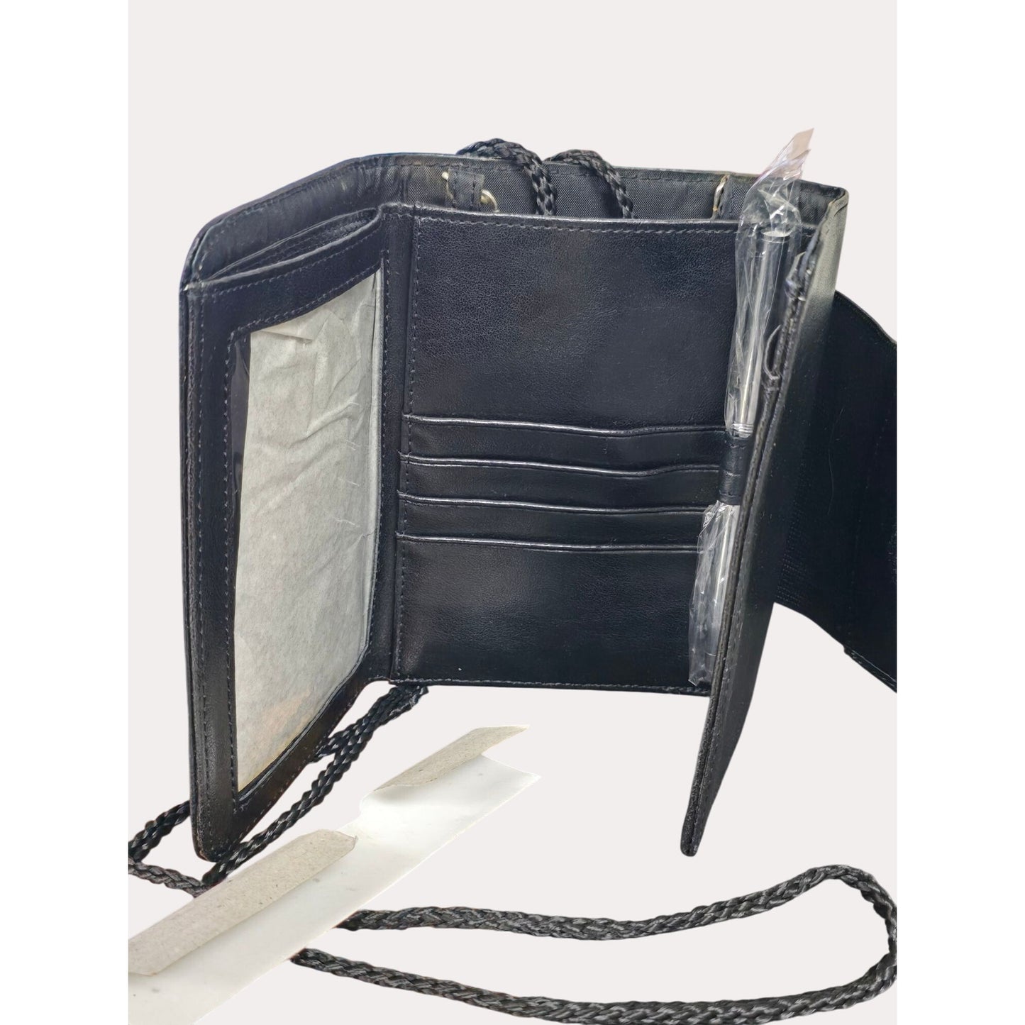 Buxton Crossbody Wallet Genuine LEATHER Organizer Clutch Credit Card Black Trifold