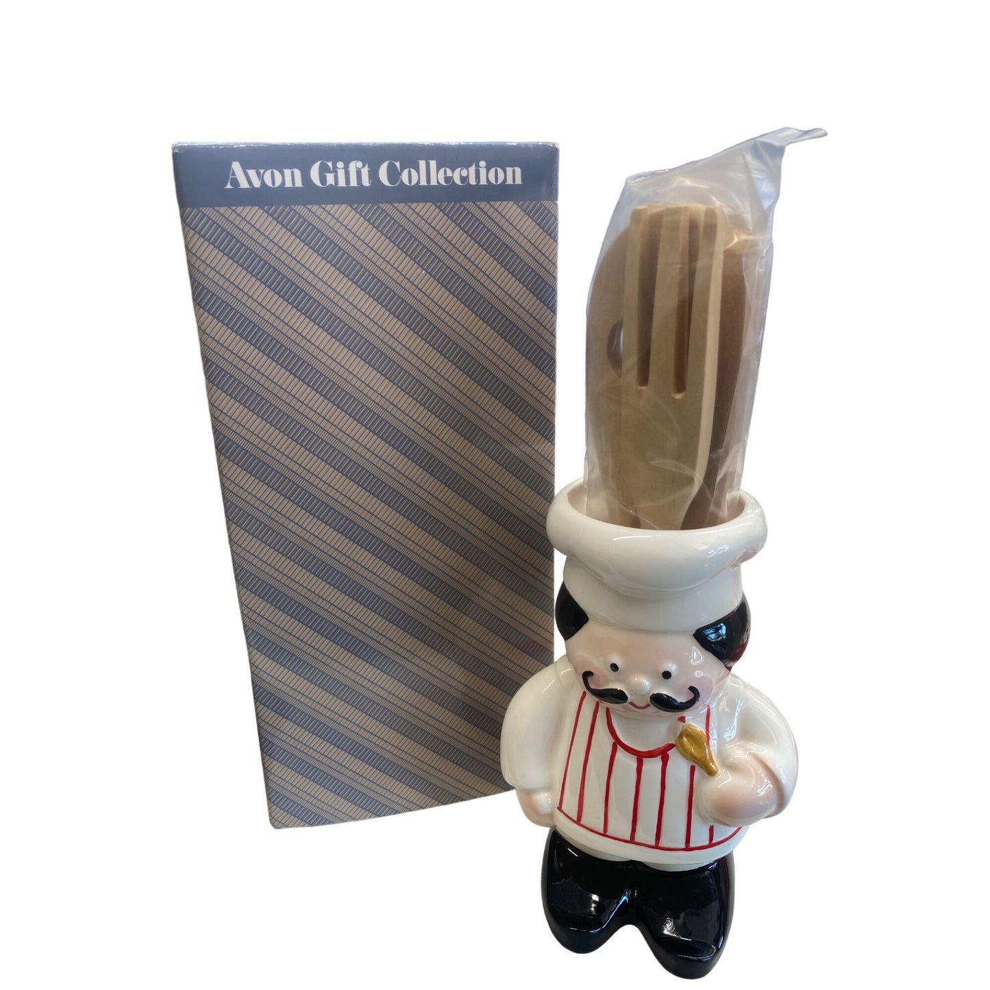 Avon Ceramic Chef Utensil Holder With Wooden Spoons Gift Collection